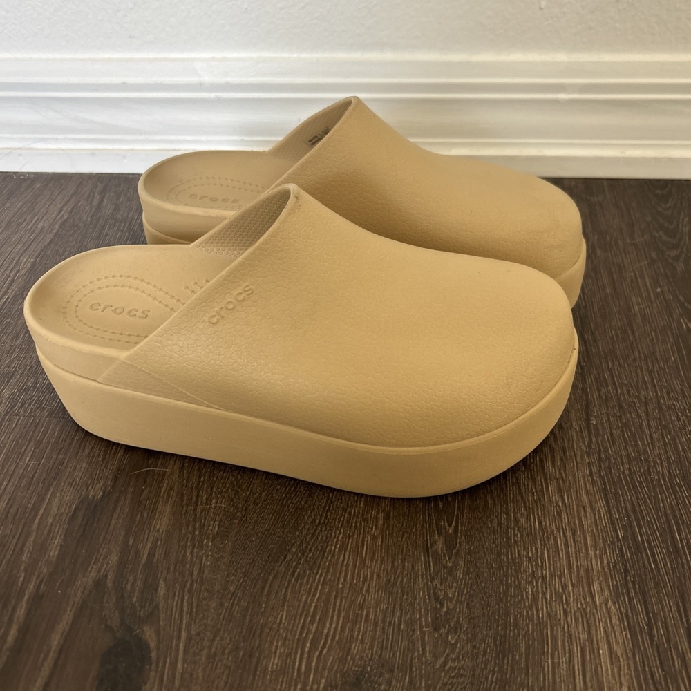 CROCS Tan Platform Mules